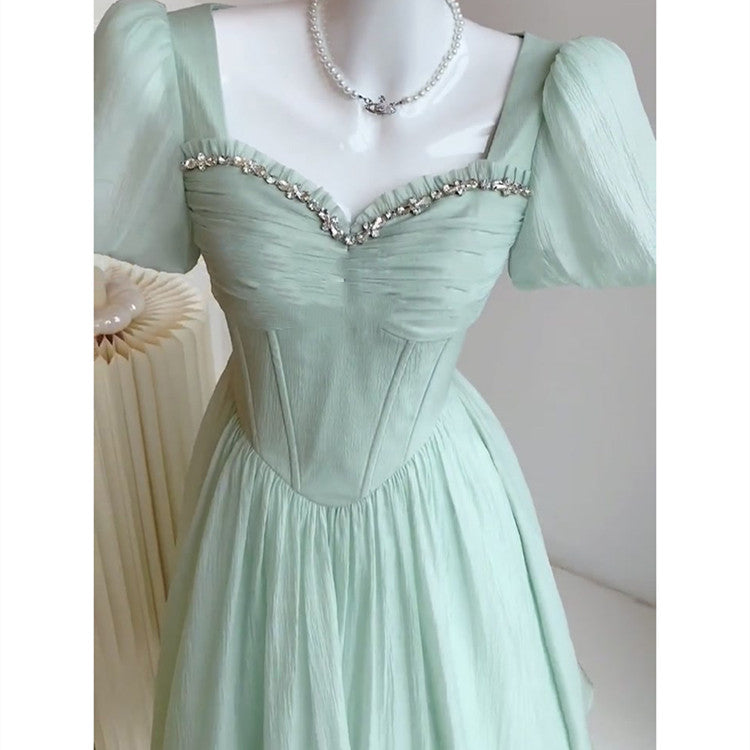 Women's Fashion Slim Green Short-sleeved Dresses