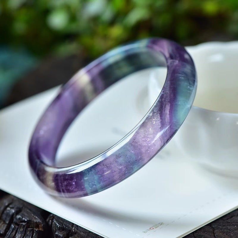 Natural Color Fluorite Bracelet  Iridescence Thousand Layer Pattern Ice Field Stone Amethyst Round Bracelet