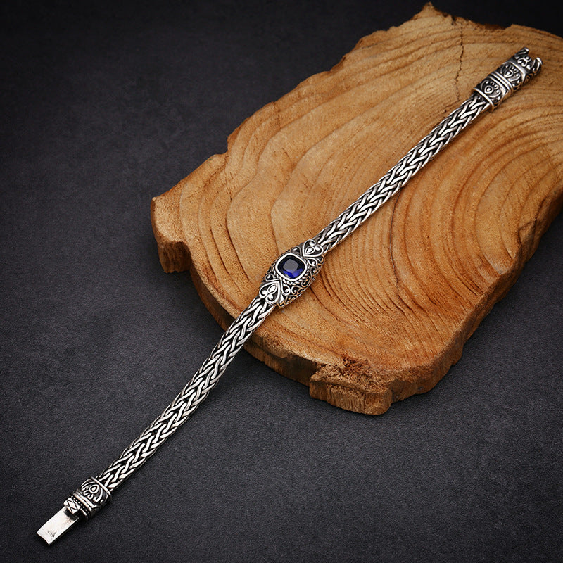 925 Sterling Silver Hand-woven Blue Zircon Bracelet