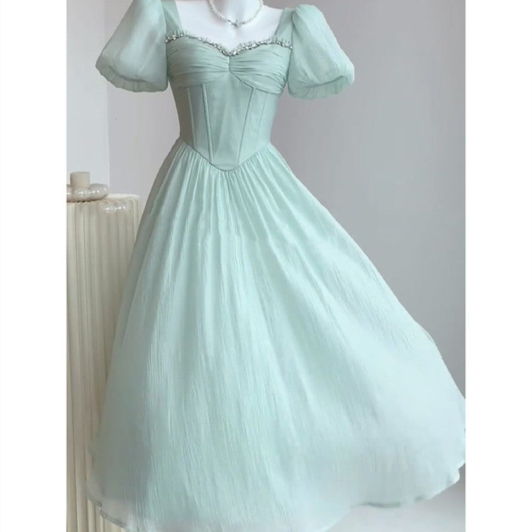 Women's Fashion Slim Green Short-sleeved Dresses