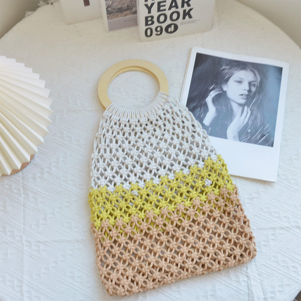 New Coarse Cotton Rope Woven Bag Handbags Women Fashion Casual Vacation Beach Tote Bag Simple Straw Shoulder Bags Summer Personality Sense Of Luxury Simple Small Tote For Women