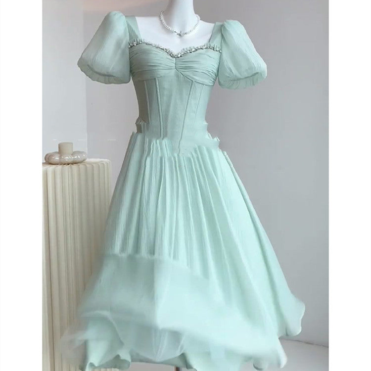 Women's Fashion Slim Green Short-sleeved Dresses