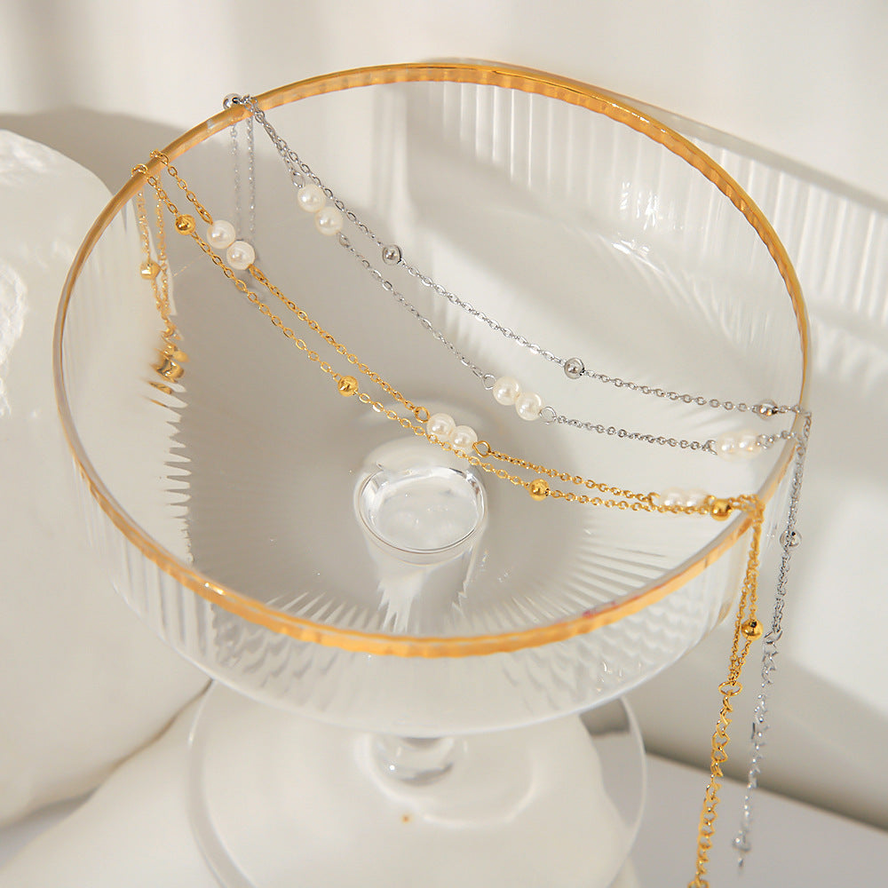 Womens Double-Layer Creative Beaded Multi-Strand Anklet