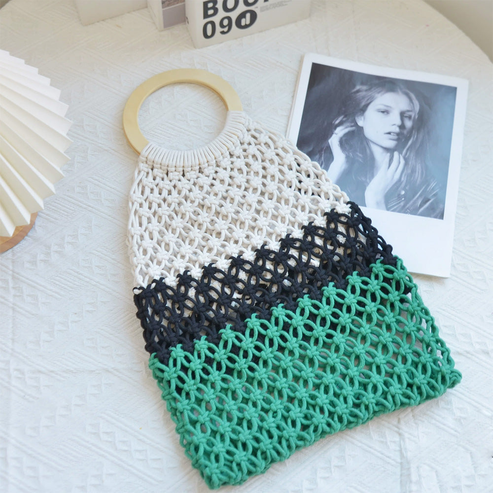 New Coarse Cotton Rope Woven Bag Handbags Women Fashion Casual Vacation Beach Tote Bag Simple Straw Shoulder Bags Summer Personality Sense Of Luxury Simple Small Tote For Women