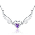 Angel Wings Necklace Pure Silver 925 Jewelry Romantic Purple Crystal Heart Necklaces For Women Sterling-Silver-Jewelry Necklace