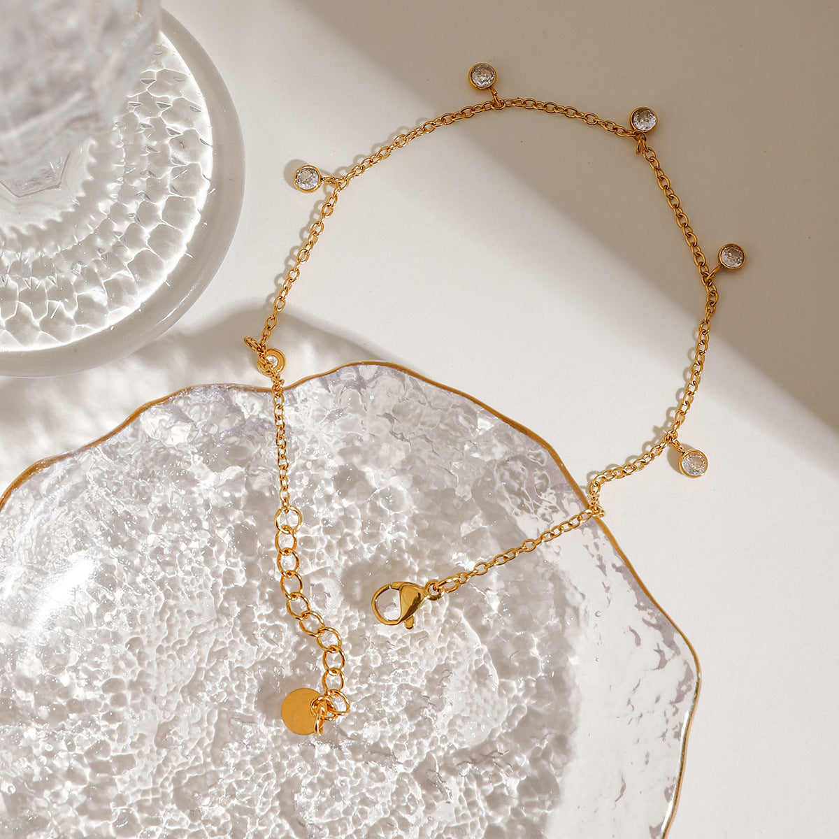 Stainless Steel All-match Zircon Anklet