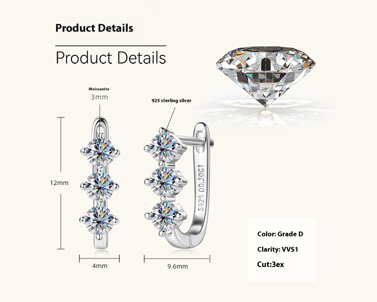 Moissanite Earrings For Women Temperament Wild