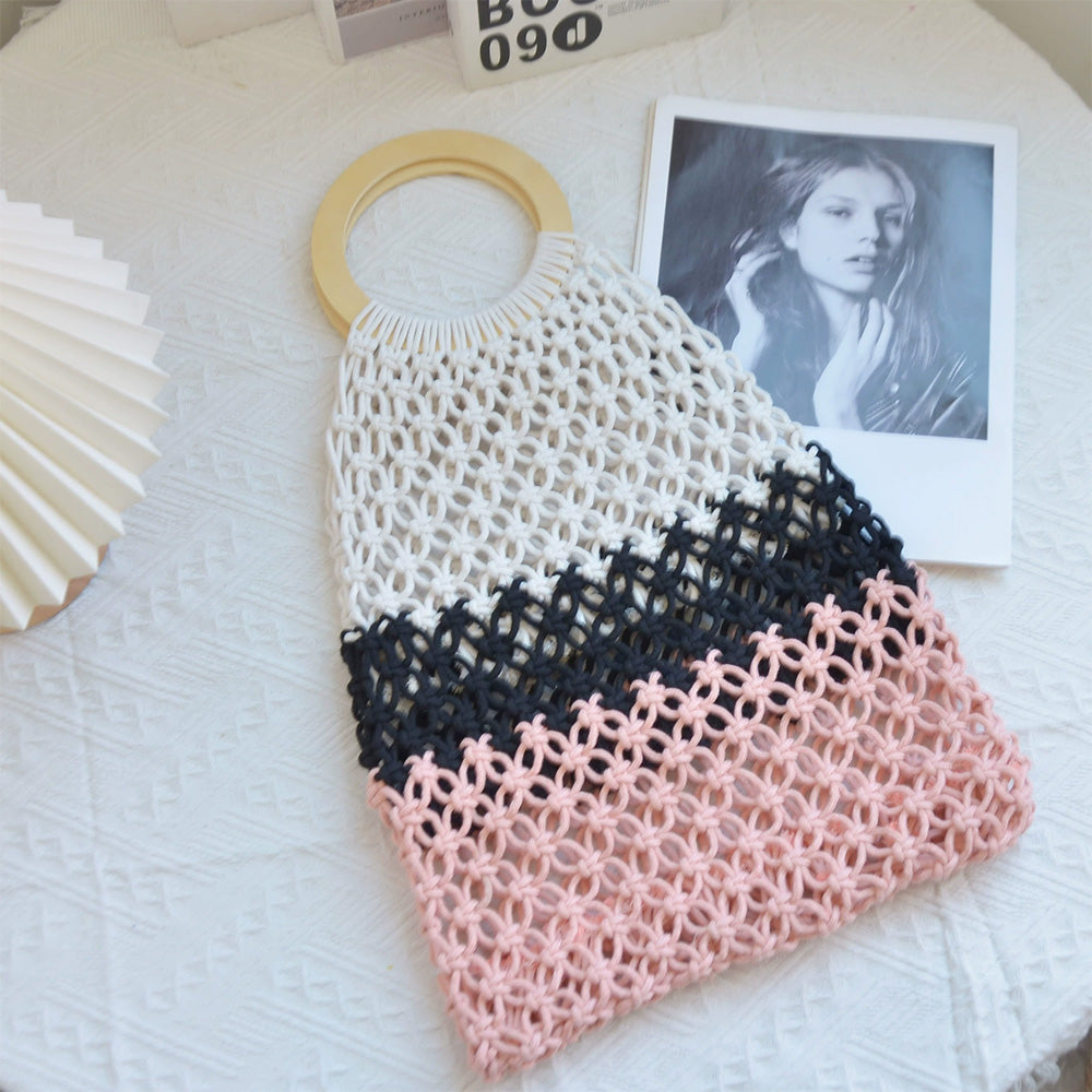 New Coarse Cotton Rope Woven Bag Handbags Women Fashion Casual Vacation Beach Tote Bag Simple Straw Shoulder Bags Summer Personality Sense Of Luxury Simple Small Tote For Women