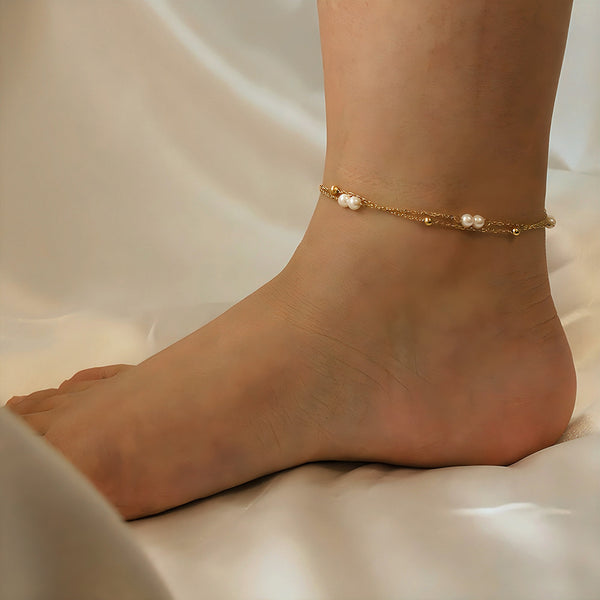 Womens Double-Layer Creative Beaded Multi-Strand Anklet