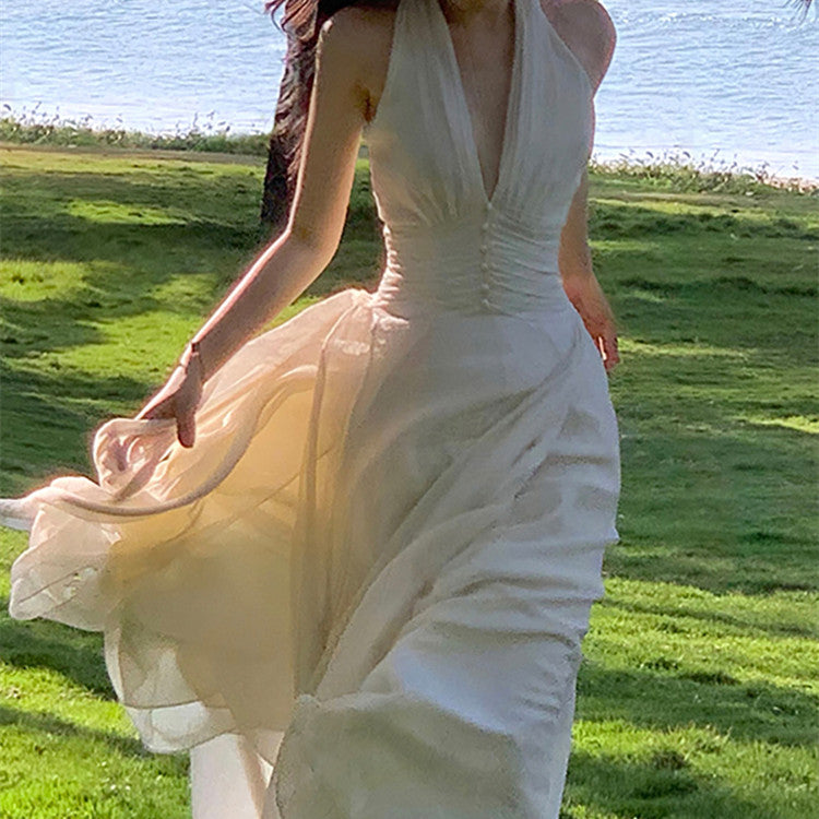 Women's Fashion Temperament Hanging Neck Deep V Dresses