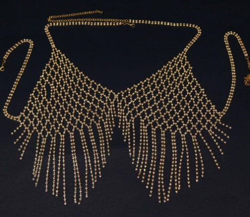 Nightclub Shiny Tassel Chest Necklace Grid Rhinestone Body Chains