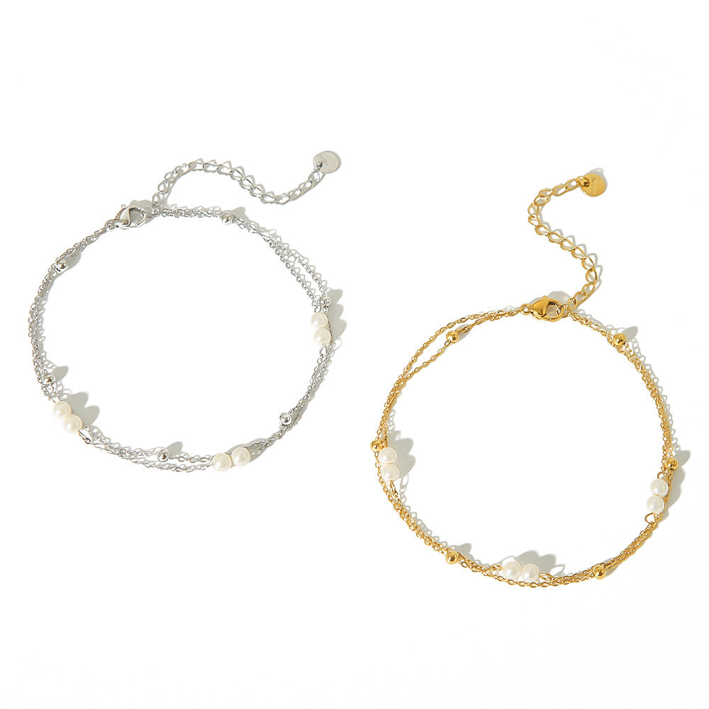 Womens Double-Layer Creative Beaded Multi-Strand Anklet