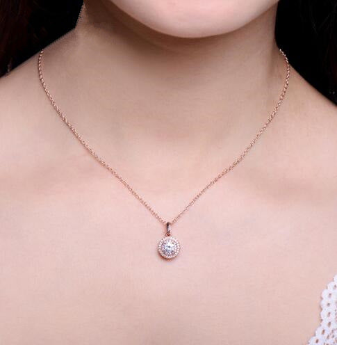 Classical Design Halo 0.5ct CZ Stone White Gold Rose Gold Color Pendant Necklaces Jewelry For Women Collier