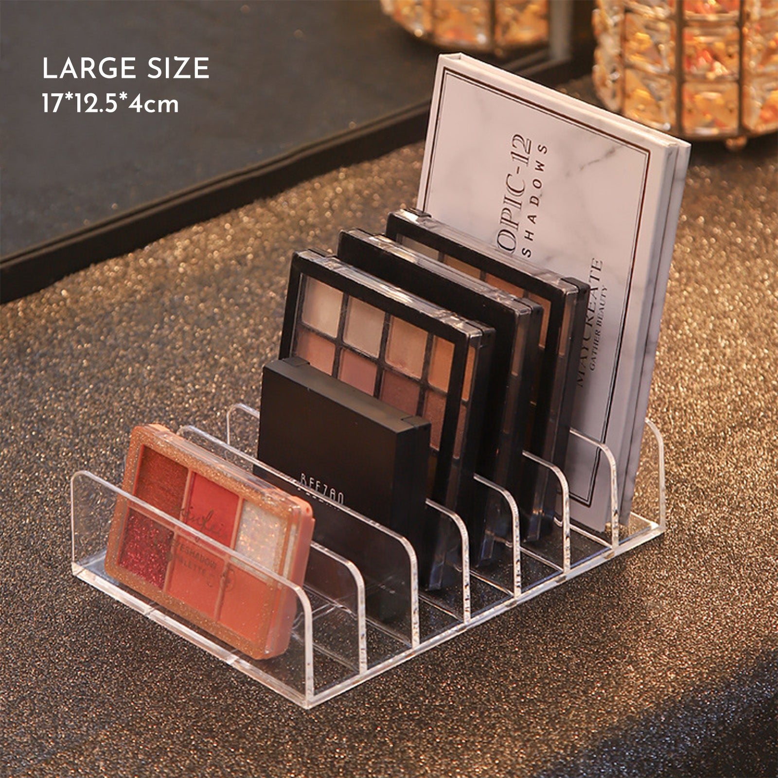 Acrylic Eyeshadow Palette Organizer - 7-Section Cosmetic Storage Box For Makeup, Sunglasses & Blush Kits 2 Sizes, Clear