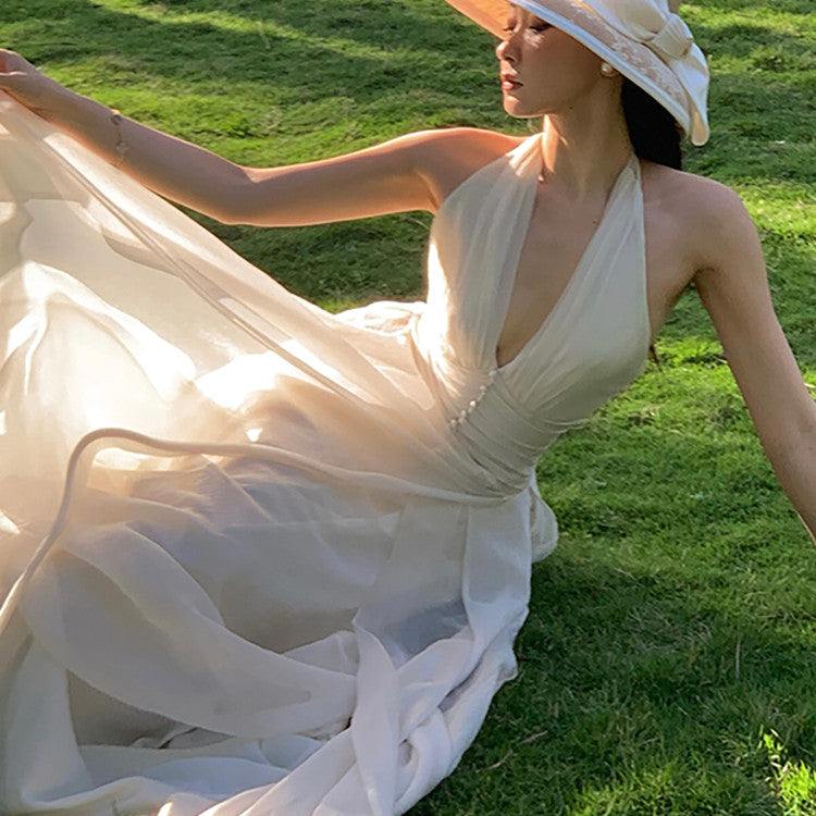 Women's Fashion Temperament Hanging Neck Deep V Dresses