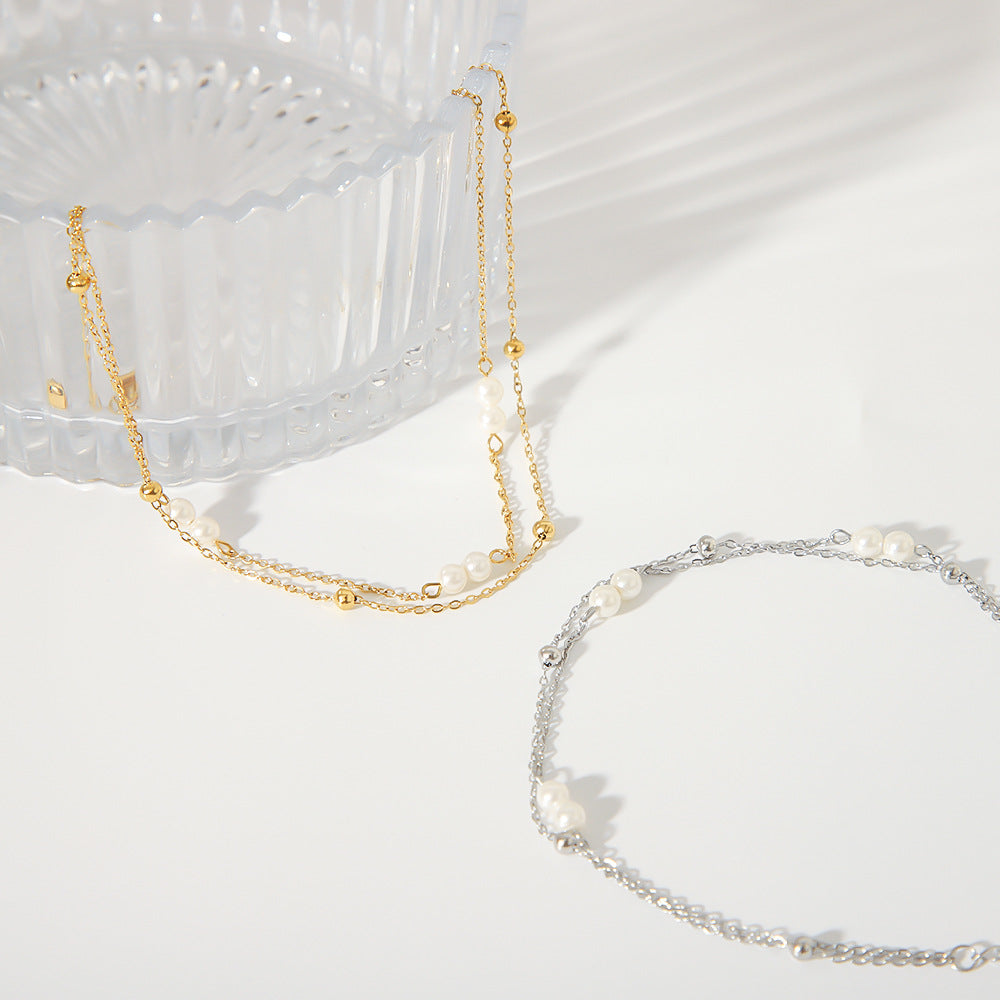 Womens Double-Layer Creative Beaded Multi-Strand Anklet