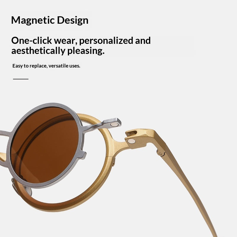 Pure Titanium Small Round-Frame Sunglasses Retro Stylish Shades For Women