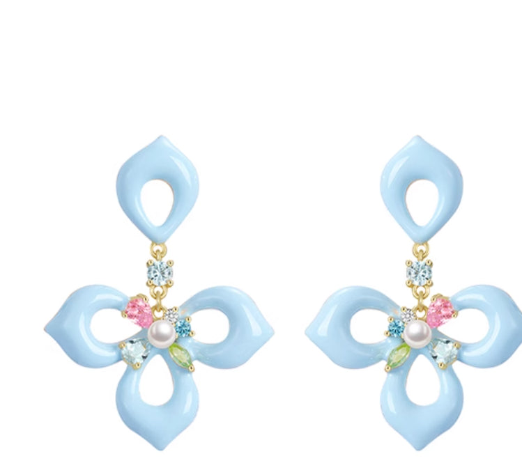 Blue Flower Earrings For Women