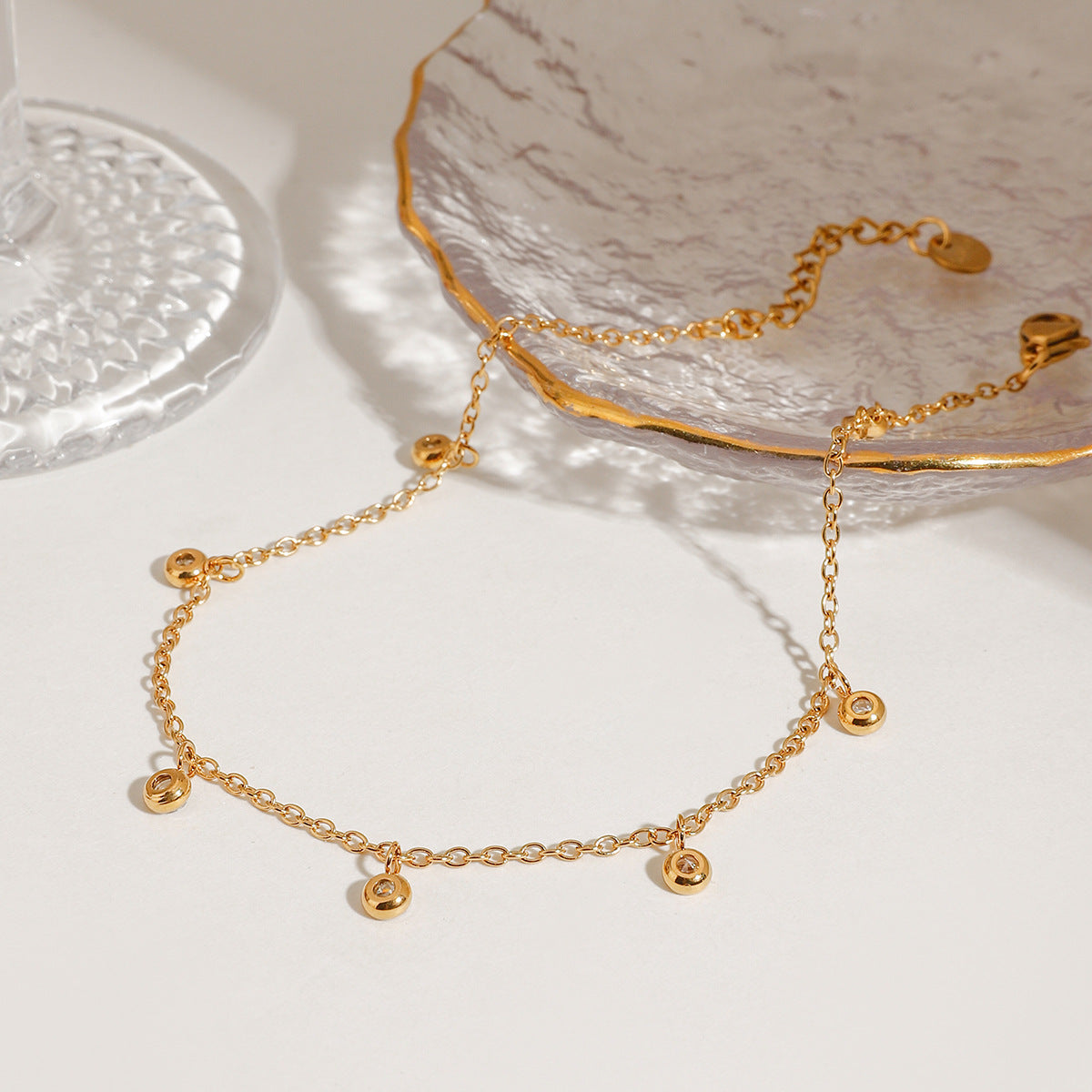 Stainless Steel All-match Zircon Anklet