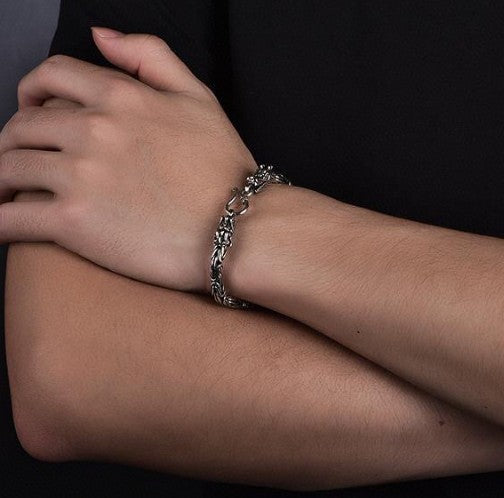 Men's S925 Silver Dragon Head Safety Pattern Fashion Bracelet