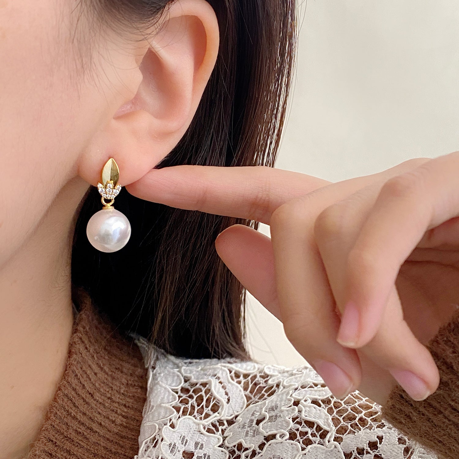 Champagne Pearl Earrings For Women
