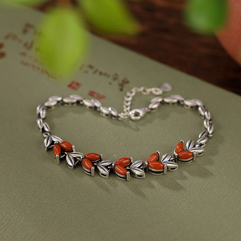 Sterling Silver South Red Vintage Personality Wheat Ears Bracelet
