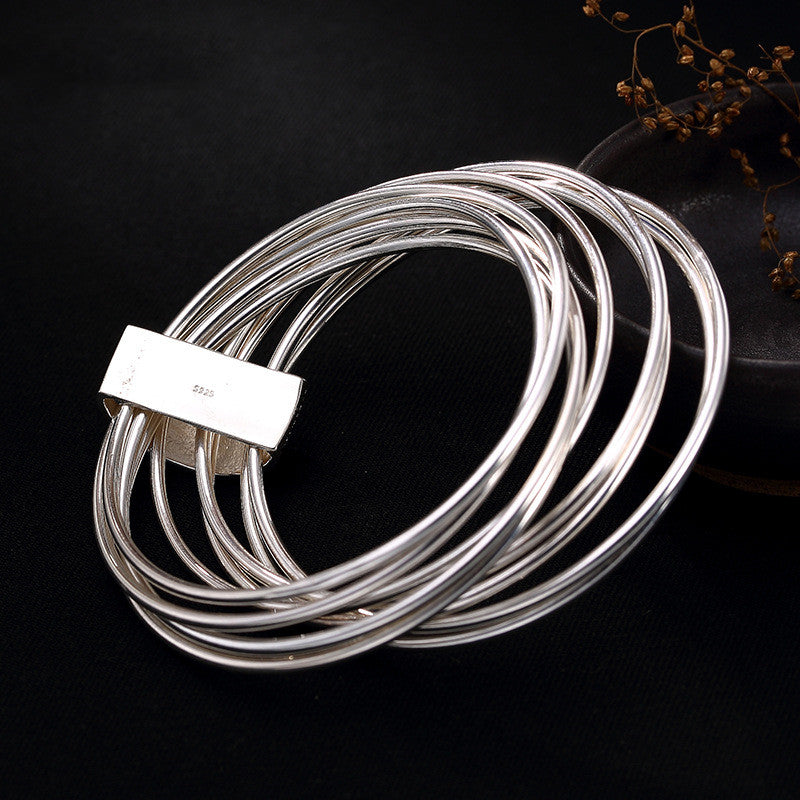 Sterling Silver Multi-ring Glossy Markerite Bracelet