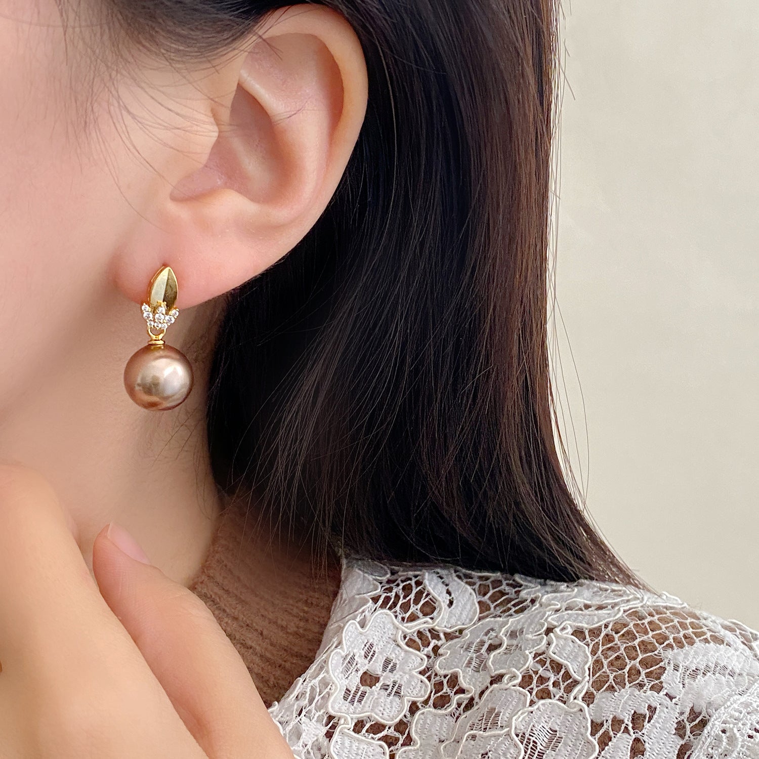 Champagne Pearl Earrings For Women
