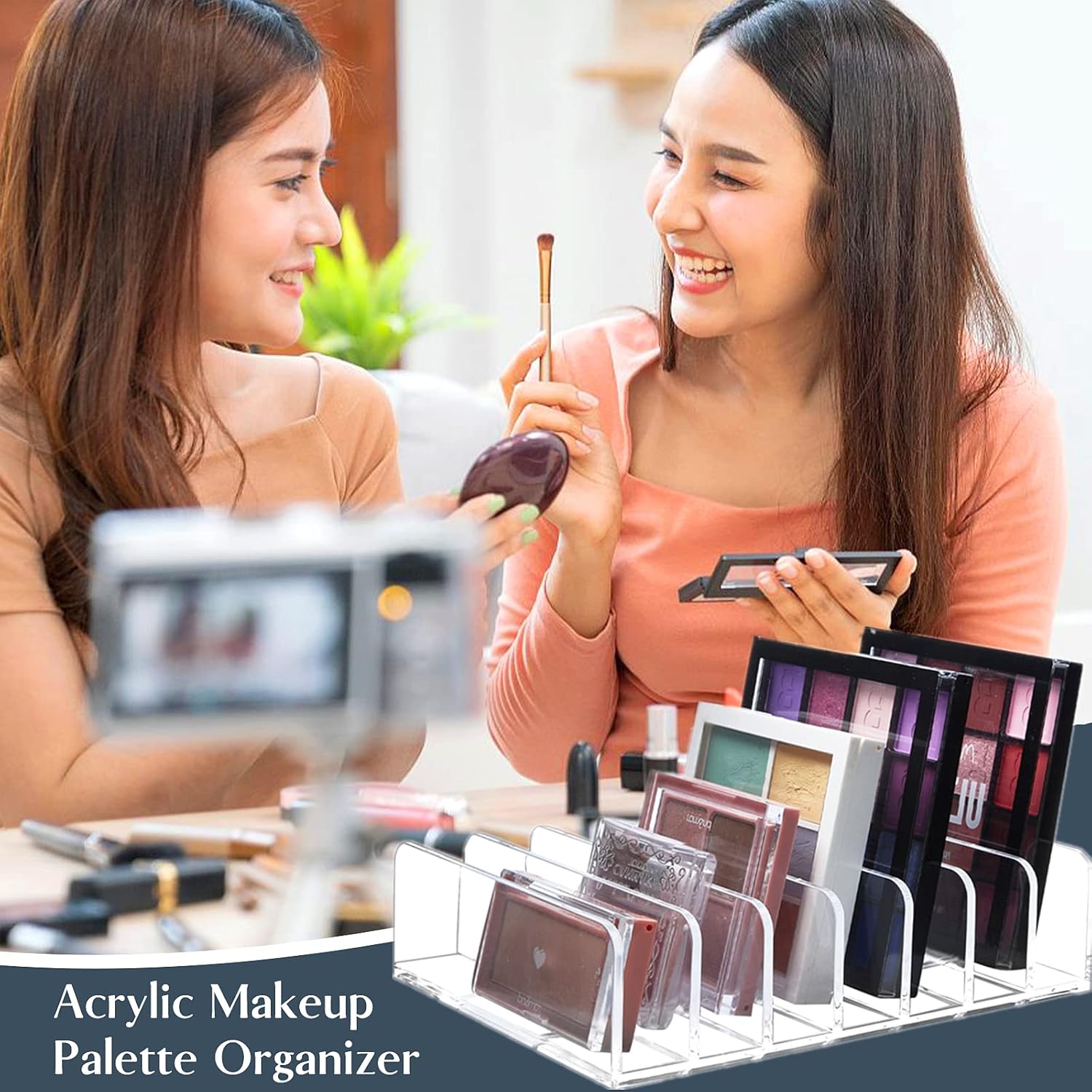 Acrylic Eyeshadow Palette Organizer - 7-Section Cosmetic Storage Box For Makeup, Sunglasses & Blush Kits 2 Sizes, Clear