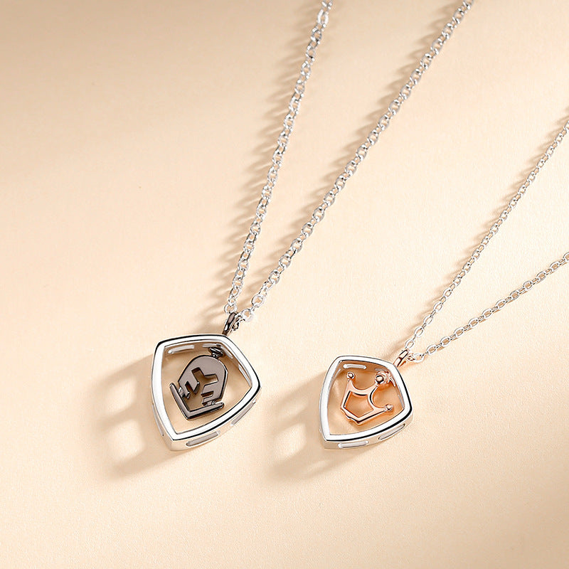 Simple Hollow Shield Crown Pendant For Men And Women A Pair Of Necklaces