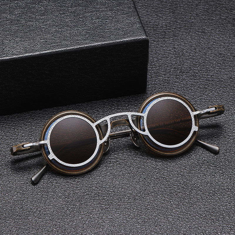 Pure Titanium Small Round-Frame Sunglasses Retro Stylish Shades For Women