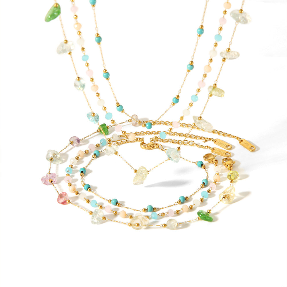 Irregular Natural Stone Stainless Steel Anklets