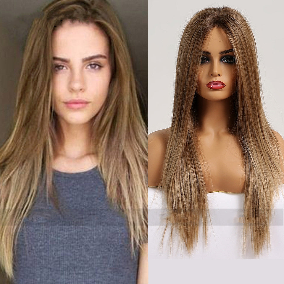 High-temperature Fiber Medium Brown Long Straight Hair Women's Wig