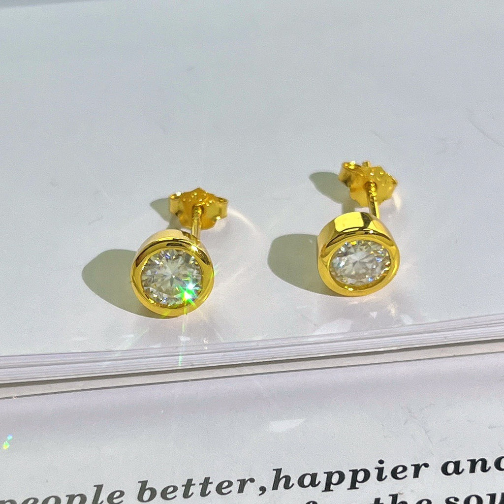 Mozanite Solitaire Stud Earrings For Women