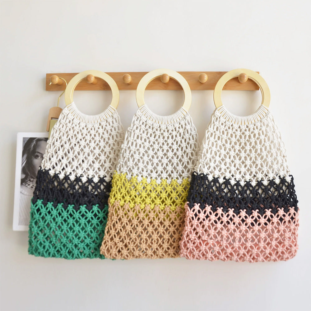 New Coarse Cotton Rope Woven Bag Handbags Women Fashion Casual Vacation Beach Tote Bag Simple Straw Shoulder Bags Summer Personality Sense Of Luxury Simple Small Tote For Women