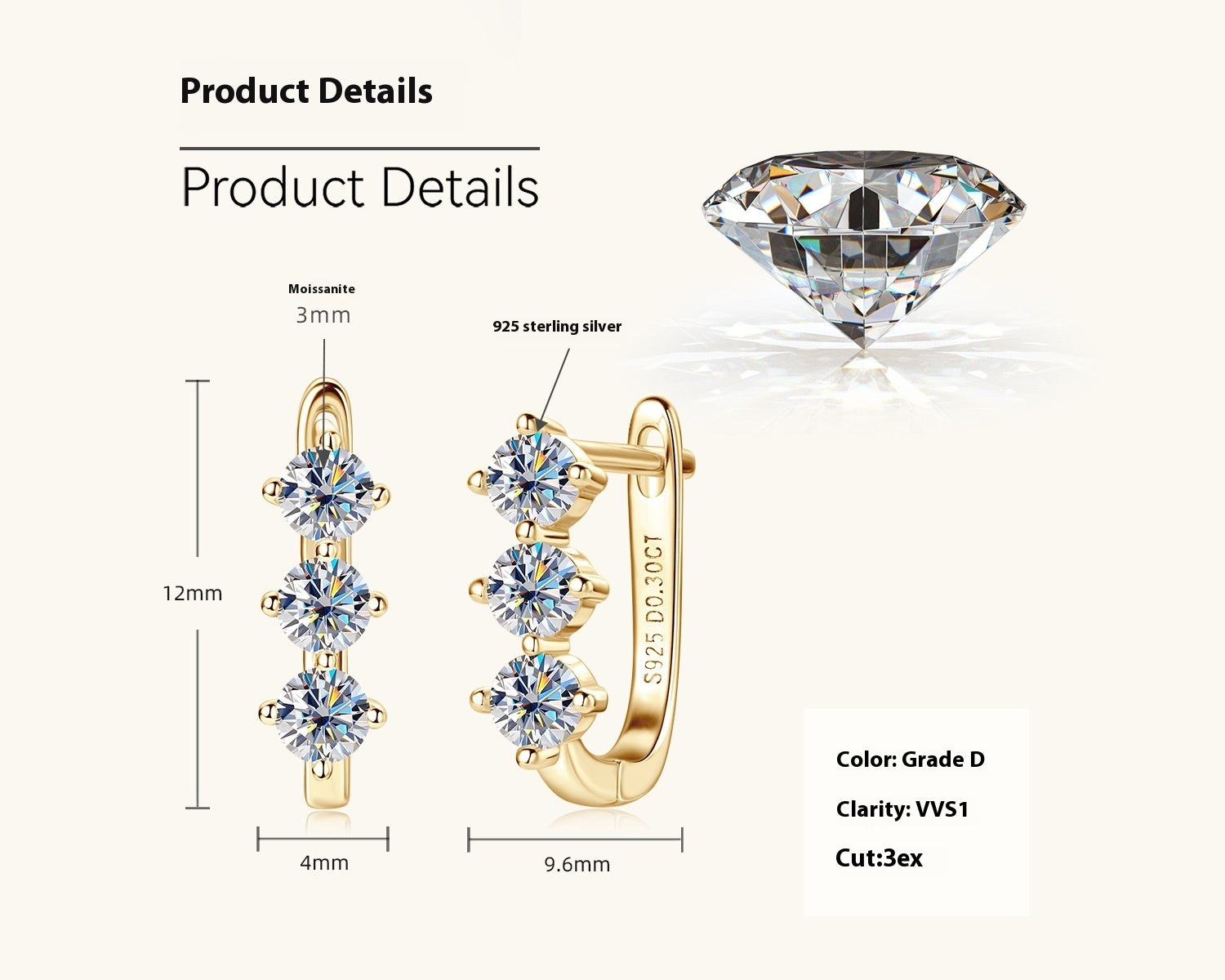 Moissanite Earrings For Women Temperament Wild