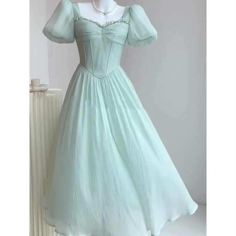 Women's Fashion Slim Green Short-sleeved Dresses