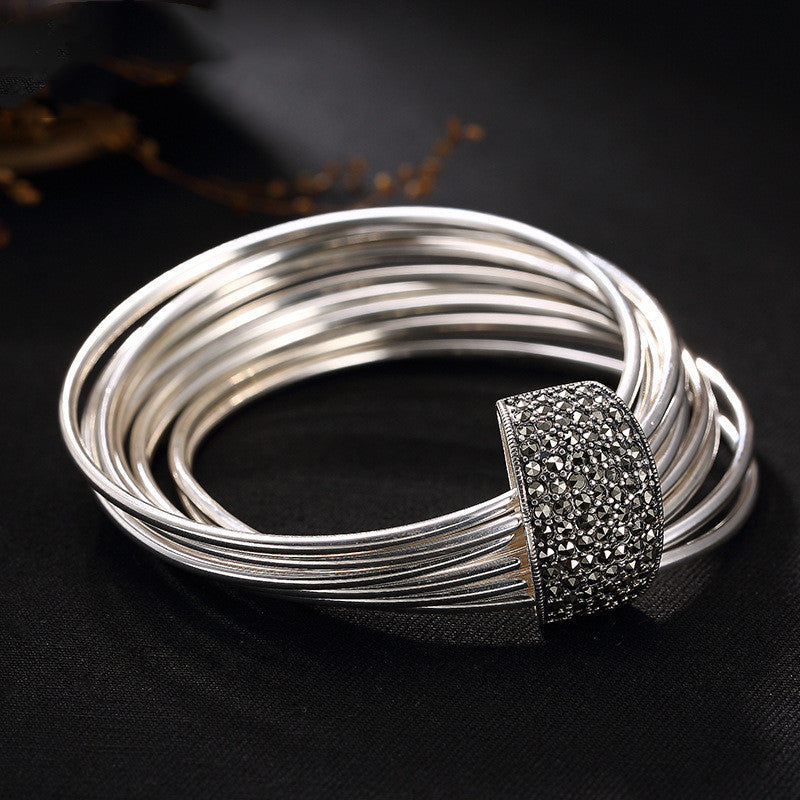 Sterling Silver Multi-ring Glossy Markerite Bracelet