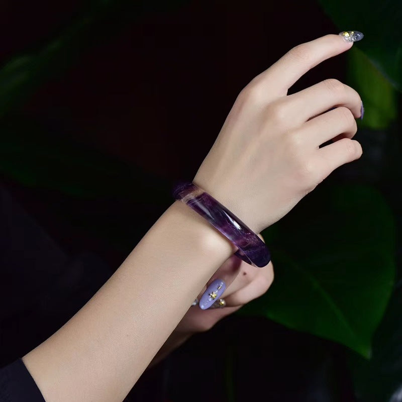 Natural Color Fluorite Bracelet  Iridescence Thousand Layer Pattern Ice Field Stone Amethyst Round Bracelet