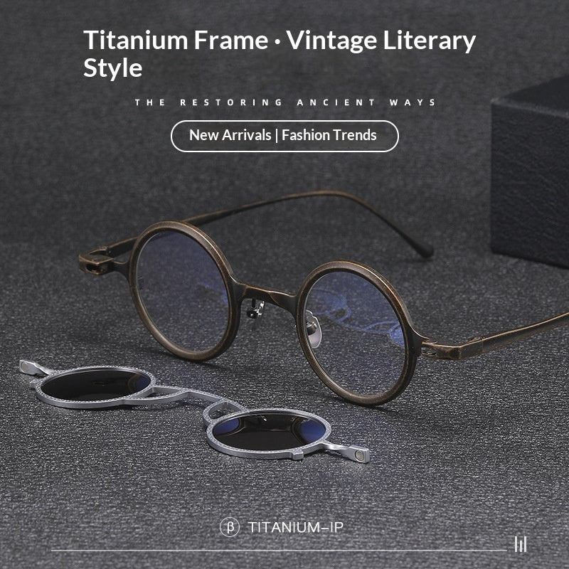 Pure Titanium Small Round-Frame Sunglasses Retro Stylish Shades For Women